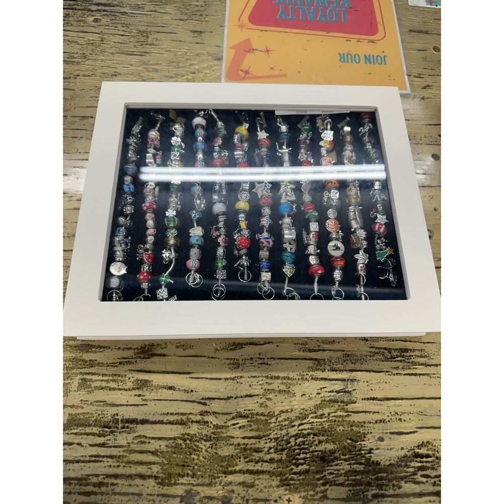 Willabee and Ward 12-Month Charm Bracelet Complete Set W/Wood Display Case
